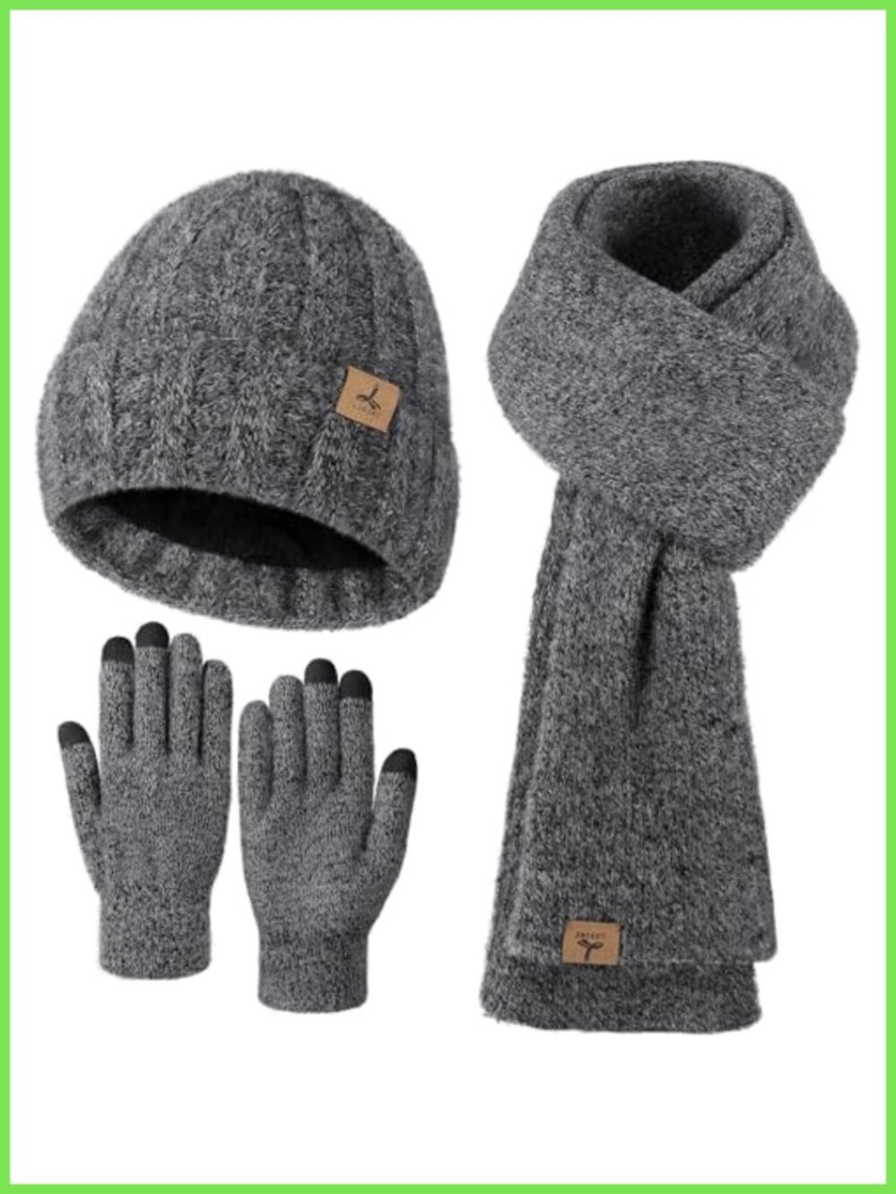 Cashmere Beanie Hat Gloves Scarf Set Touchscreen Winter 3-Piece